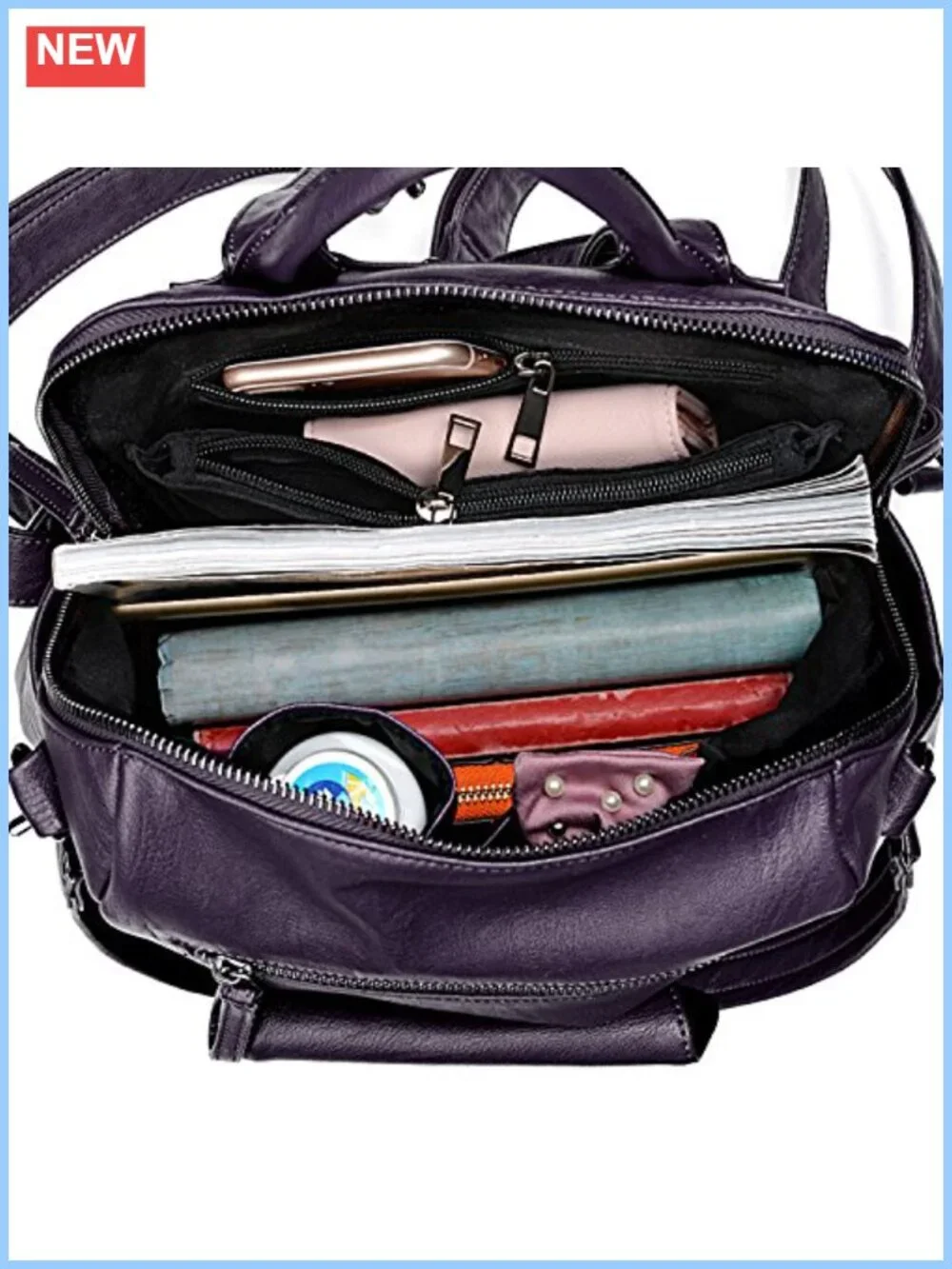 Women's 3-Way Convertible PU Leather Backpack Purse Laptop Shoulder Bag Rucksack